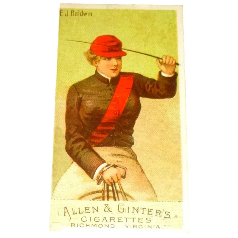 1888 Allen &‎ Ginter Racing Colors of the World Trading Card E.J. Baldwin N22a